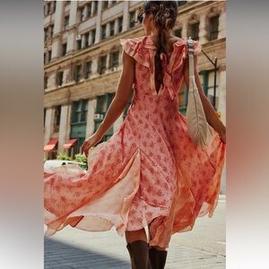 NWT Free People Joaquin Dress in Peach Combo - Small